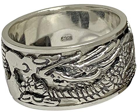 Vintage 925 Sterling Silber Chinesischer Drachen Ring Spinner Fidget Anxiety Ring Band Drachenring Schmuck für Herren Damen 12mm Größe 58-68