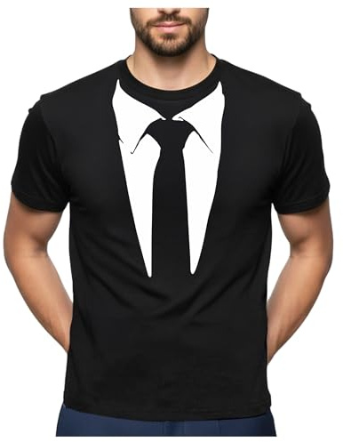 Tstars Suit and Tie Tuxedo Shirt - Mens Printed Tux T-Shirt for Halloween Party, Wedding or Bachelor Event Large Black