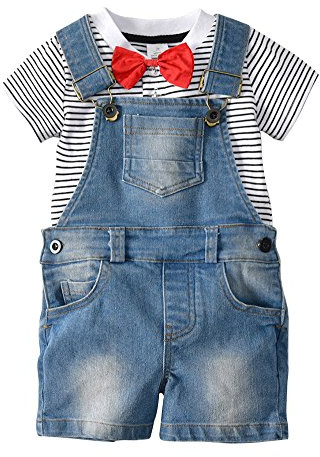 AnyuA Bowknot Camicie Bambino Salopette Corte Jeans Tuta Denim Pantaloni