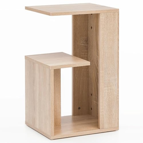 Wohnling Beistelltisch 35x30x61 cm Sonoma, Anstelltisch 3 Fächer | Sofatisch klein mit Ablagefächern, Wohnzimmertisch kratzfest dank Melaminharz, auch als Nachttisch nutzbar, Couchtisch