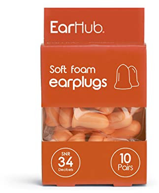 EarHub - Premium Soft Foam Earplugs Orange SNR 34dB - 10 Pairs of Noise Cancelling Foam Great for Sleep, Flying and Concerts. Reusable Protection for Your Ears - for A Calmer, Quiet Experience.