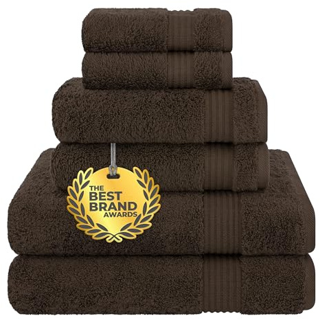 Cotton Paradise 6 Piece Towel Set, 100% Cotton Soft Absorbent Turkish Towels for Bathroom, 2 Bath Towels 2 Hand Towels 2 Washcloths, Brown Towel Set