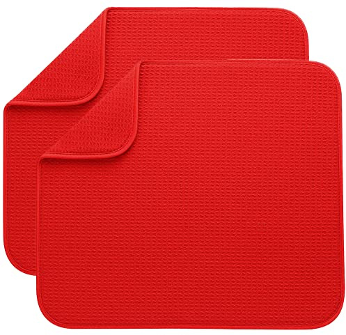 BW&HM Abtropfmatte Geschirr Mikrofaser Abtropfmatte Spüle Dish Drying Mat Saugstarke Wendbare Schnell Trocknend 40CM X 46CM 2 Stück Rot