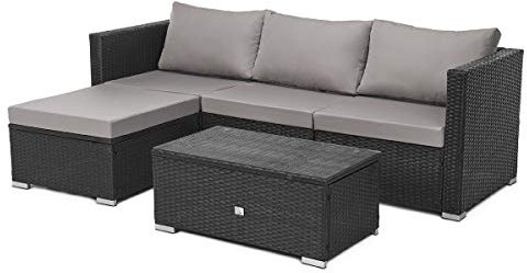 SVITA Queens Poly Rattan Sitzgruppe Couch-Set Ecksofa Sofa-Garnitur Gartenmöbel Lounge Schwarz, Grau oder Braun (Schwarz)