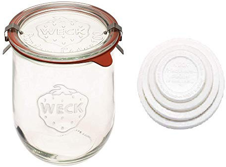 Weck - Tarros grandes de vidrio para masa madre - Tarro de iniciación con tapa de vidrio - Tarro de tulipán con boca ancha - Weck Jars incluye 1 litro (tapa para mantener fresco)
