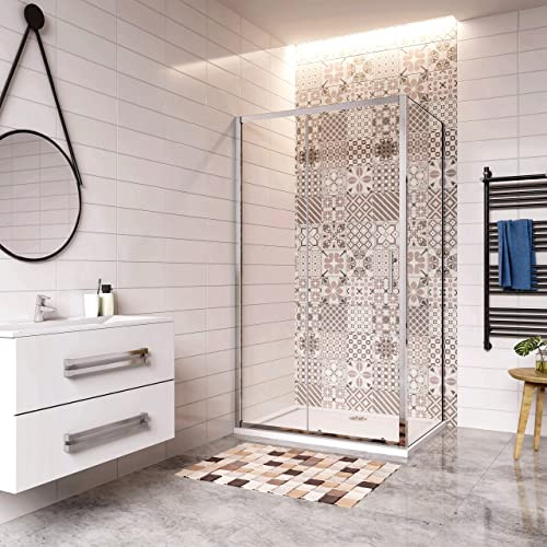 H.185cm Box Doccia Angolare Scorrevole 120x70cm Vetro 5mm | Parete Trasparente Vetro Temperato, Cromato Lucido Telaio