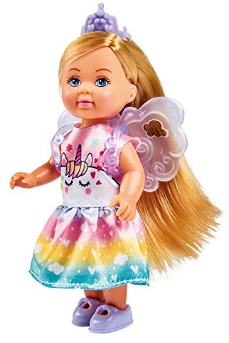 Simba 105733499 - Evi Love Unicorn, 2-Fach Sortiert, Es Wird nur EIN Artikel geliefert, Puppe als süße Fee mit Einhorn Bedruckung und Flügeln zum Abnehmen, 12cm, Für Kinder ab 3 Jahren
