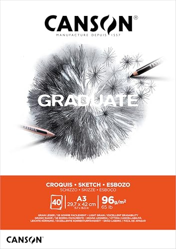 CANSON Graduate - C400110363 Skizzenpapier - Skizzenblock, DIN A3, 40 Blatt, 96 g/m²