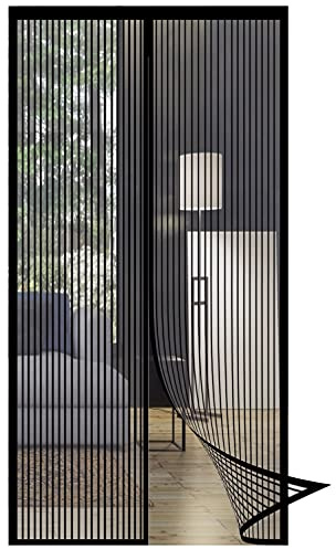 GOUER Moustiquaire Porte Magnétique 105x260cm Anti Insecte Mouche Moustique Moustiquaire Fenetre Enroulable sans Percer pour Porte d'Entrée Intérieur/Porte Cave/Couloirs, Noir