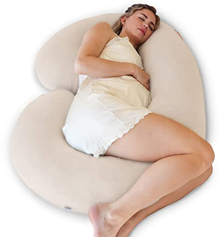 PharMeDoc The CeeCee Pillow Organic Cotton Pregnancy Pillows C-Shape Full Body Pillow and Maternity Support (Natural Cover)- Support for Back, Hips, Legs, Belly a Must Have for Pregnant Women