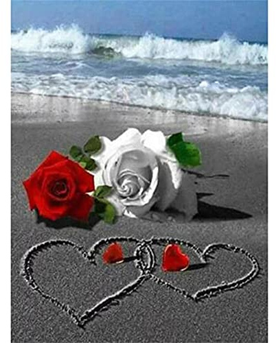 SongYww DIY 5D Diamond Painting Set für Kinder/Erwachsene Rose am Meer Diamant Painting Bilder Full Drill Kristall Stickerei Kreuzstich Kunsthandwerk für Home Wand Dekorationen Geschenk 40x60cm