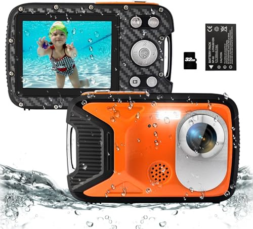 YEEIN Cámara Digital Impermeable de 16 pies, videocámara subacuática de 21 MP con Tarjeta de 32 G y batería Recargable, cámara de apuntar y Disparar para niños, niñas, Adolescentes, esnórquel y