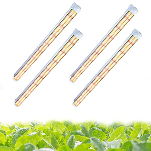 Niello 4 tiras de luces de cultivo, luz de planta de 60cm y 72W, lámpara de cultivo T8 para plantas de interior, luces de planta de luz solar de espectro completo con 3000 K 6500 K 660 nm