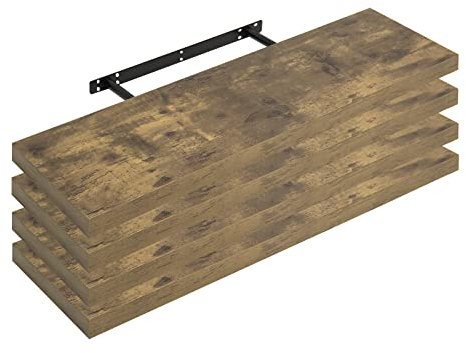 WOLTU 4X Wandregal Wandboard Bücherregal Regale für Deko Wandablagen aus MDF Holz, 4er Set Hängeregal Vintagebraun, 90x22,9x3,8cm RG9370hov-4