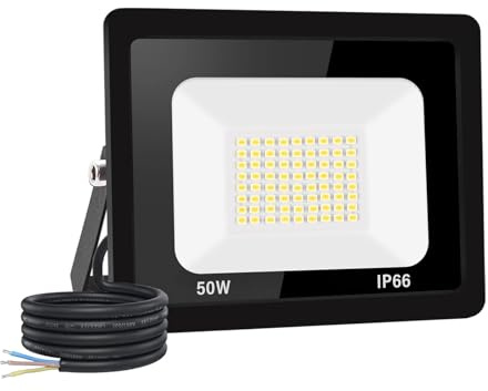 Jefedana Focos LED Exterior 50W 6000K Blanco Frío Proyector 5000LM Potente Luces IP66 Impermeable Seguridad Floodlight para Terraza, Jardín, Patio, Parque, Garaje