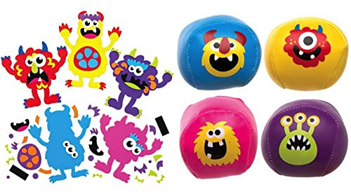 Baker Ross AX240 Monster Bastelmagnete für Halloween, 8 Stück, Schaumstoff-Magneten zum Mischen und Kombinieren & AX273 Monster Bunch Mini Softbälle - 6 Stück