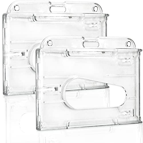 ID Card Badge Holder, 2 Pieces Clear Badge Holders Hard Plastic Card Holder ID Credit Card Protector with Thumb Slot
