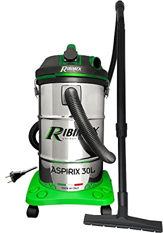 Ribimex Aspiri 30 L by RIBIMEX-PRASP30IT/PE-Bidón aspira sólidos y líquidos con Toma 30 L-1200 W, Plástico y Metal, Verde, Negro, Acero
