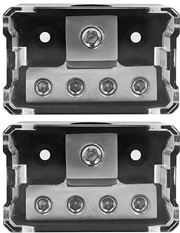 VOANZO Blocco di distribuzione dell'alimentazione 4 vie 0 2 4 AWG Gauge in 4 8 10 Gauge Out Car Audio Stereo Amp Distribution Blocco di collegamento per splitter audio per auto (2 pezzi)