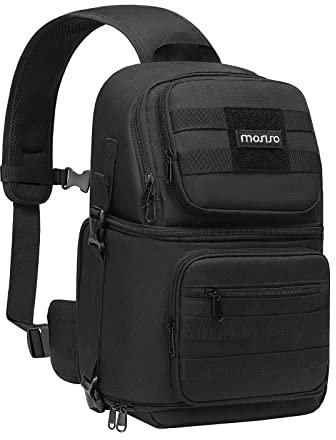 MOSISO Camera Sling Bag, DSLR/SLR/Mirrorless Tactical Camera Crossbody Bag Case Photography Slingpack with Tripod Holder & Removable Modular Inserts Compatible with Canon/Nikon/Sony/Fuji, Black