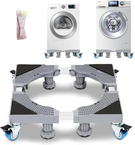 Tubiaz Base de Machine à Laver, Réglable Support de Machine à Laver, Base de Réfrigérateur/Sèche-linge, 8 Pied Solides+4 verrouillables roulettes pivotantes, multifonctionnelle socle réglable 40-68cm