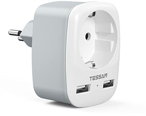 TESSAN Adapter Schweiz Deutschland | Reiseadapter, 2 USB, Typ J, Steckdosenadapter, Stromadapter
