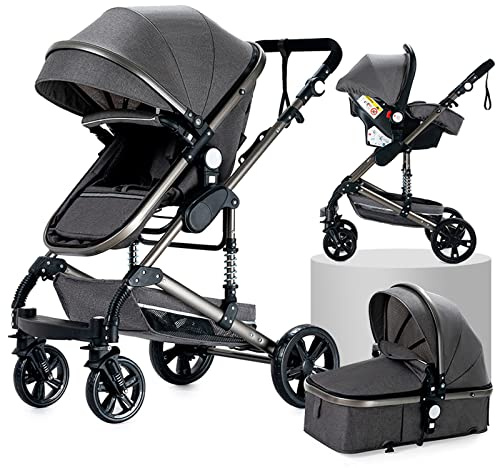 3 en 1 Sistema de Viaje Para Bebé 3 en 1 Cochecito de Paisaje Alto Carrito con Capazo Silla de Paseo Cochecito de Bebé Reclinable Cochecito Estándar Plegable de Recién Nacido (grey 739)
