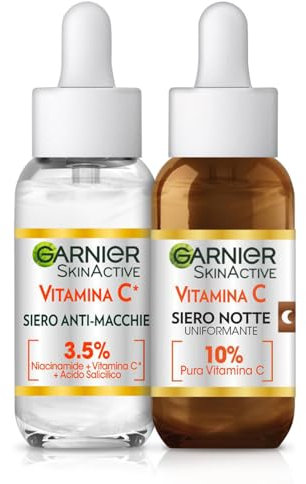 Garnier Routine Completa Vitamina C, Kit con Siero Anti-Macchie e Siero Notte Uniformante, Per Pelli Spente e con Macchie, Effetto Rigenerante, Per una Pelle Morbida e Luminosa