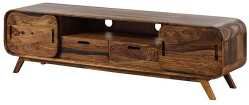 MASSIVMOEBEL24.DE | Mailand TV-Board aus Massivholz #226 | aus Sheeshamholz - Dunkelbraun, lackiert | 5 Fächer & 2 Schubladen | 173x40x48 cm | massives Sideboard mit Schiebetüren
