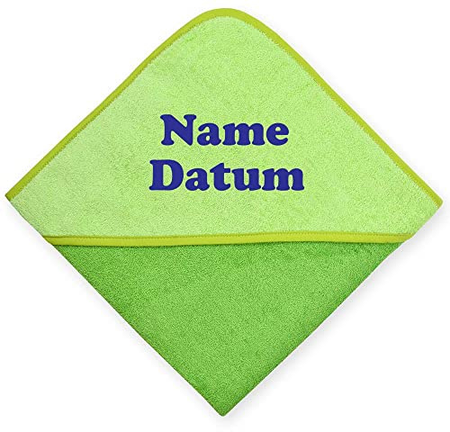 Kapuzenhandtuch mit Namen bestickt 80x80 cm Handtuch Baby Geschenk zur Geburt Badehandtuch, Wörner Stick:kiwi/limone