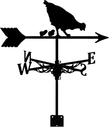 NOALED Permanente Wetterfahne aus Metall für das Dach, Wetterhahn, Henne- und Küken-Silhouette, Windmesser für Garten, Hinterhof, Terrasse, Hofdach, Ornament, Windrichtungsanzeige