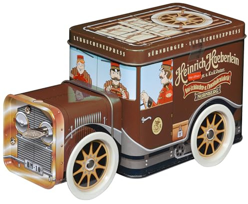 Heinrich Haeberlein Carillon a Forma di Furgoncino Marrone Lebkuchenexpress con Biscotti Speziati al Cioccolato a Latte e Fondente 200g