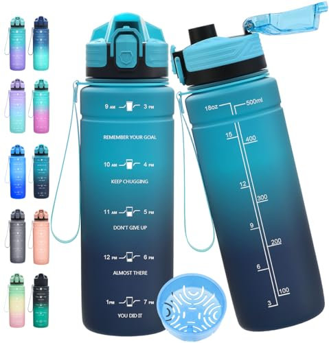 Expansea Trinkflasche 1L/500ml/ 700ml/1500ml Sportflasche, BPA-frei Tritan Trinkflasche Sport Auslaufsicher mit Zeitmarkierung - Wasserflasche für Fitness, Fahrrad, Outdoor, Yoga, Gym, Schule