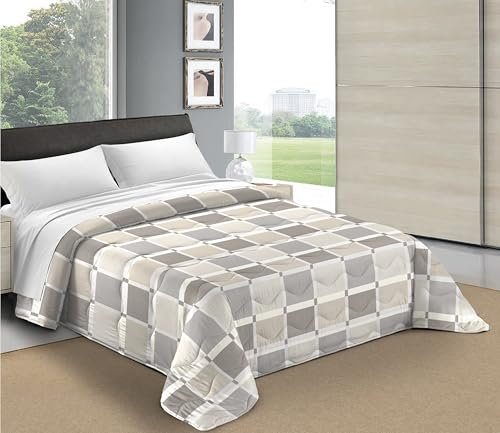 Tata Home Copriletto Matrimoniale Trapuntino Primaverile Estivo Quilt Trapuntato Mezza Stagione Leggero Fantasia Moderna Geometrica Mod. Toronto Colore Beige