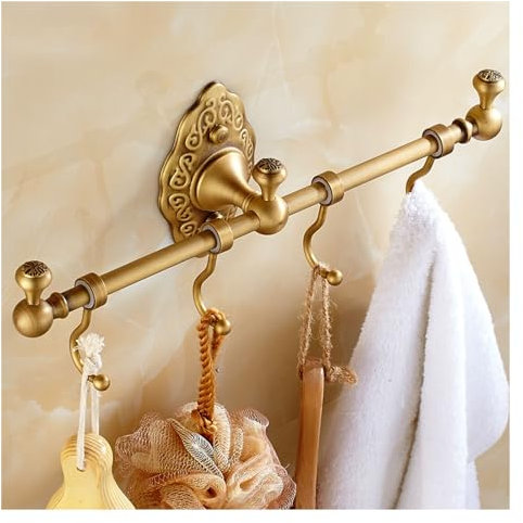 HandtuchstangeMessing-Handtuchhalter, Badezimmer-Handtuchhaken, Bad-Garderobenhaken, Wandmontage mit 4 Haken, antiker Bademantel-Aufhänger, Kleiderhaken-Halter, Innenküche, Toilette, Whirlpo