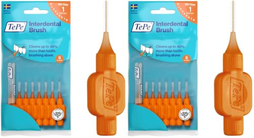 TePe Interdentalbürsten Original – einfache Reinigung der Zahnzwischenräume – 1 x 8 Bürsten – Durchmesser 0,45 mm – Orange (Packung mit 2)