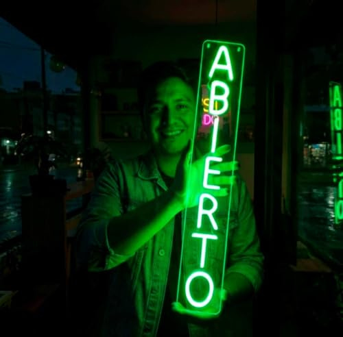 Cartel neón-led abierto tiendas escaparate - Letrero led texto ABIERTO para comercios - Leterro para comercio tienda colgar en puerta, pared con mensaje que la tienda está abierta