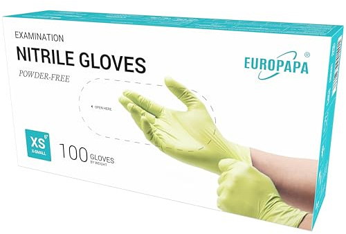 EUROPAPA® 100x Nitrilhandschuhe Box Einweghandschuhe, Einmalhandschuhe, Untersuchungshandschuhe, Nitril Handschuhe, puderfrei, ohne Latex, unsteril, latexfrei, disposible gloves (XS, Grün)