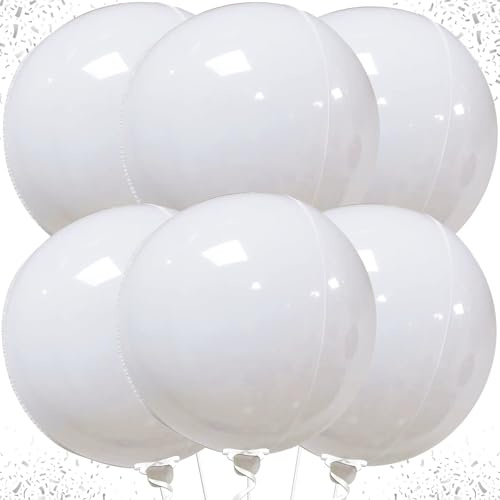 ZOSIGN Luftballons Metallic Weiß, 6 Stück 22 Zoll Weiß Metallisch Glänzende Ballons, 4D Metallic Helium Ballons, Riesen Luftballons für Hochzeit Geburtstag Taufe Party Dekoration