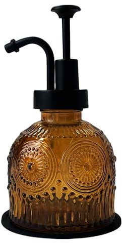 Birugen Vintage-Seifenspender für Badezimmer, Glas-Küchenseifenspender mit Pumpe, Bauernhaus-Optik, niedlich, klein, rustikale Dekoration (braun)