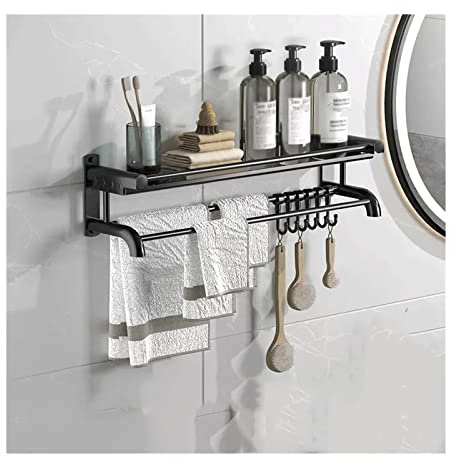 Bathroom Storage Shelves Storage rack Toilet washstand Single layer metal simple storage rack Kitchen countertop metal storage rack with hook and towel rack Wall storage rack Wall Mounted Shelf(50)