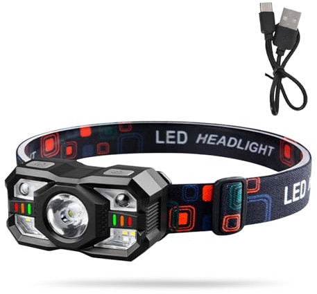 Superhell LED-Stirnlampe, Wiederaufladbar USB Kopflampe, 2000mAh Akku Stirnlampe, Vielseitige Beleuchtungsmodi Kopflampe, Intelligente Mini Stirnlampe, Headlamp für Camping, Angeln, Wandern, Nachtlauf