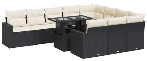 vidaXL Loungegrupp för trädgården m. dynor 11 delar konstrotting svart