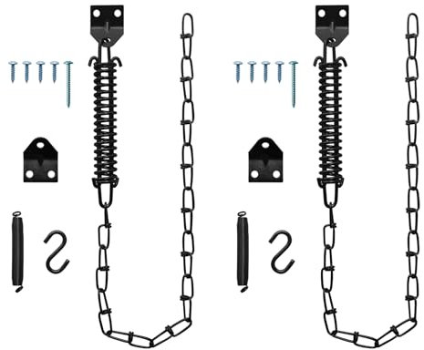 Catena fermaporta e molla per proteggere le porte, catena antivento per proteggere le finestre, nera (confezione da 2)