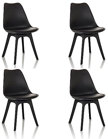 Moderne gepolsterte Schalenstühle im skandinavischen Stil, 4 Stück, Kunststoff, Schwarz