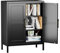 Aobabo Metal Office Shaker Storage Cabinet with 2 Doors and 2 Adjustable Shelves - 90cm High Black Kitchen Storage Cabinet, 3-Tier Tall Steel Cabinets for Garage,Living Room Office,Assembly Required