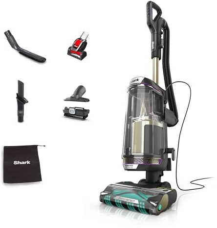 Shark PowerDetect Corded Upright Vacuum Cleaner, DuoClean Detect, Reverse Clean, Anti Hair Wrap Plus, Anti-Allergen, 8m Cord, 1.3L, Dusting Brush, Pet, Crevice, Multi Surface Tools & Bag, AZ3900UKTBK