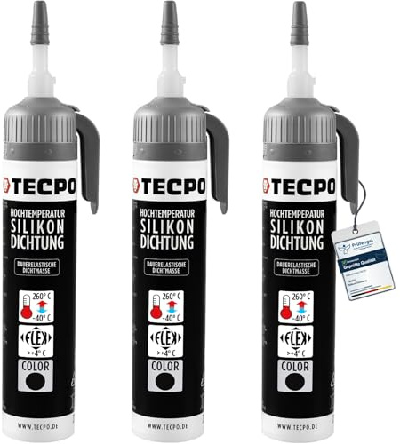 TECPO Hochtemperatur Dichtstoff Dichtmasse, 200 ml Silikon Dichtung Dauerelastisch schwarz hitze- und wasserbeständig Silikondichtmasse (3x 200ml)