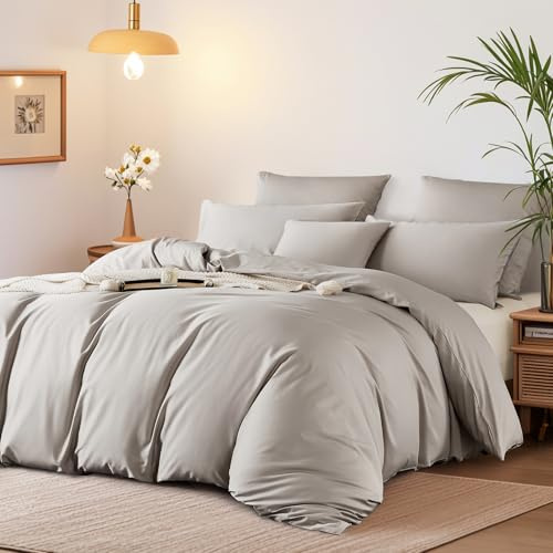 Boqingzhu Mako Satin Bettwäsche 135x200 cm Beige Taupe 100% Baumwolle Lyocell Seide Bettwäsche Set mit Kissenbezug 80x80cm, Atmungsaktiv & Weich, Perfekt für Sommer und Winter