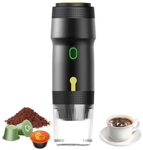 Umisu Macchina da Caffè Portatile, 3 in 1 caffettiera elettrica a batteria, Macchina per Caffè Espresso a Capsule, macchina espresso per campeggio ufficio viaggio casa (Nero)